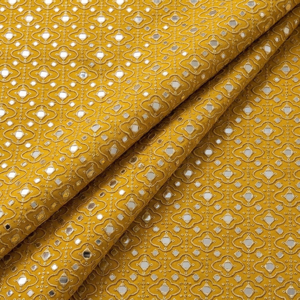 Folded Embroidery Yellow Embroidery Georgette Fabric