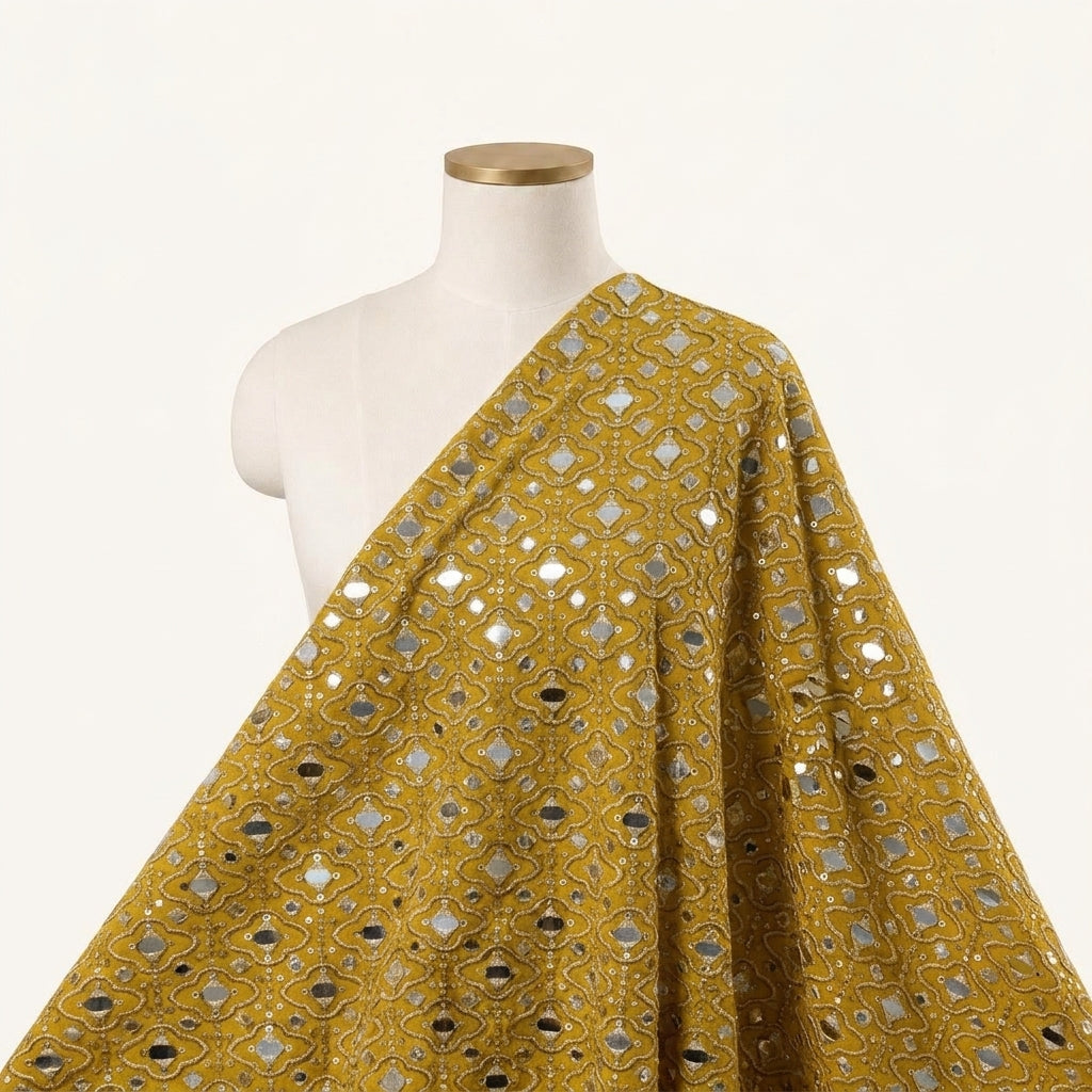 Embroidery Yellow Embroidery Georgette Fabric Draped as a saree
