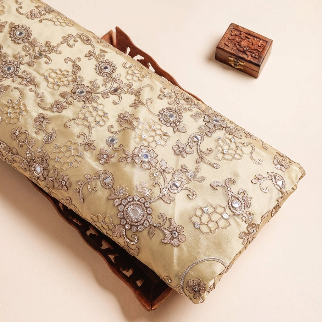 Gold Floral Embroidery Net Fabric - EC16834