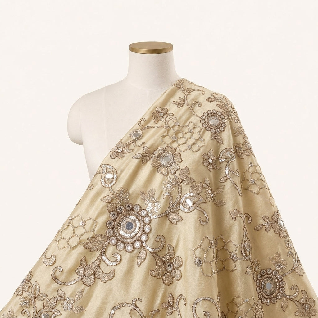 Gold Floral Embroidery Net Fabric - EC16834