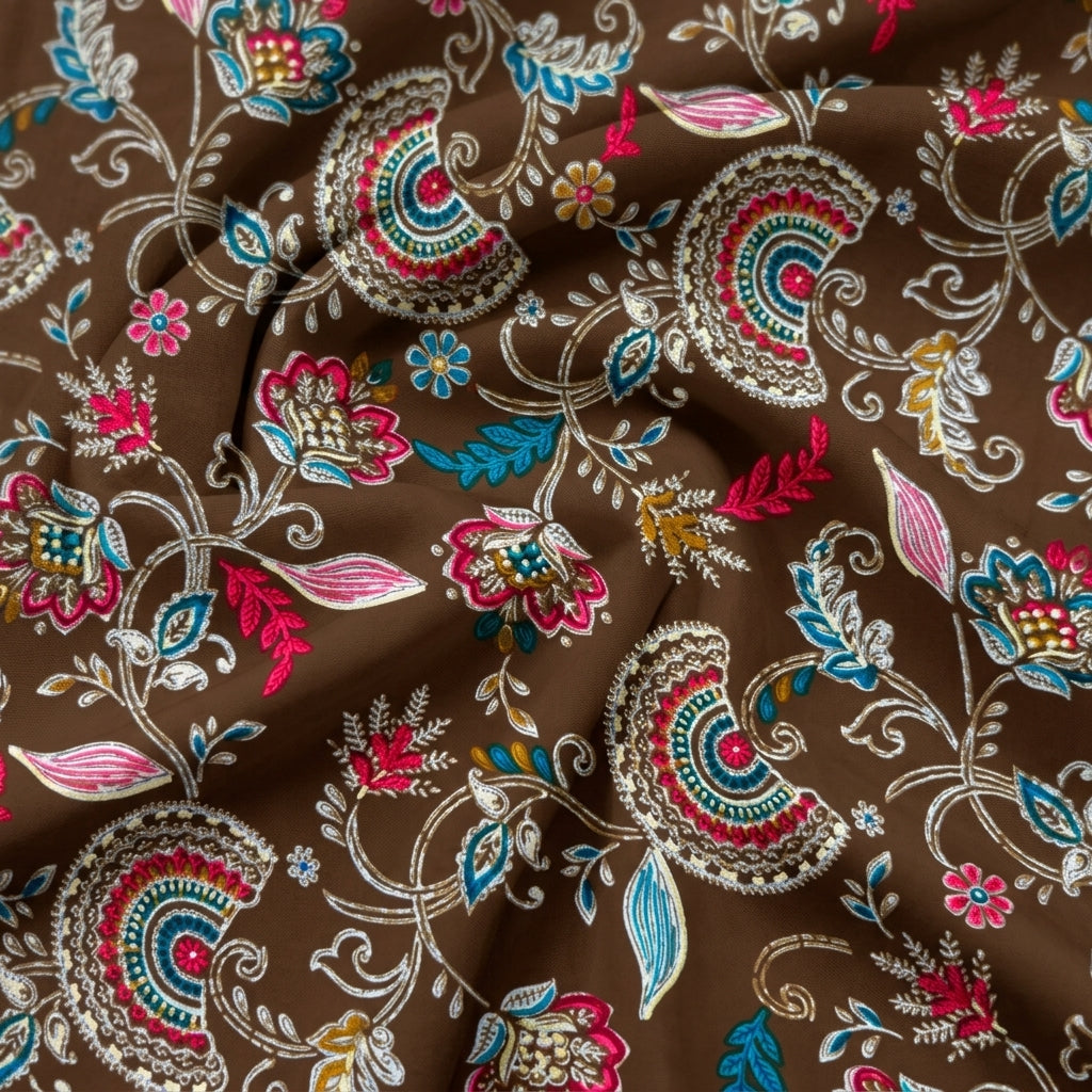 Swirled Foil Brown Foil Rayon Fabric
