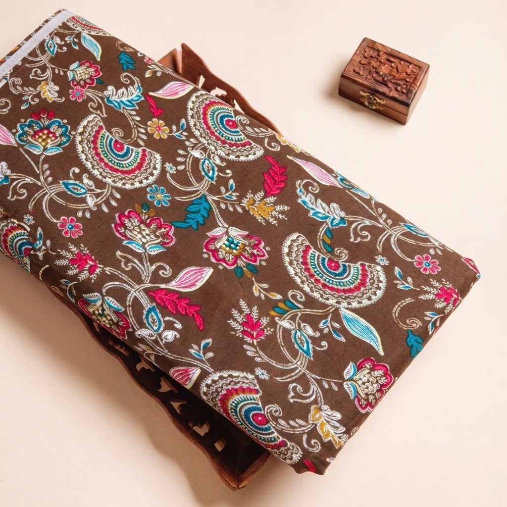 Foil Brown Foil Rayon Fabric on a wooden tray