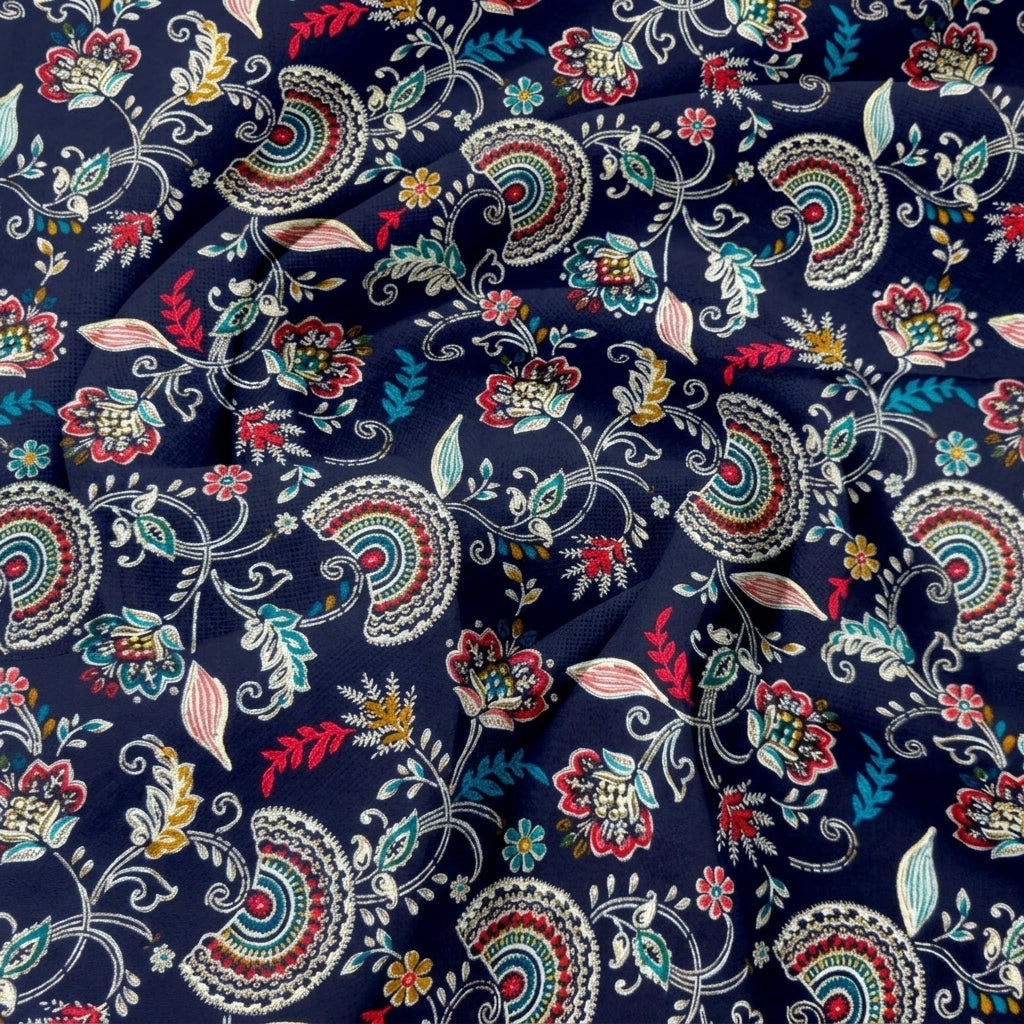 Swirled Foil Blue Foil Rayon Fabric