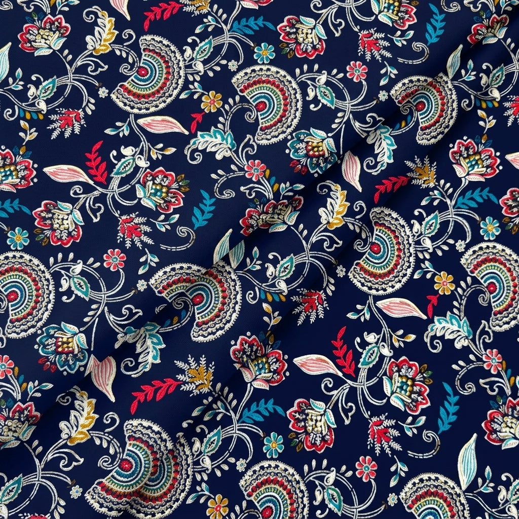 Folded Foil Blue Foil Rayon Fabric