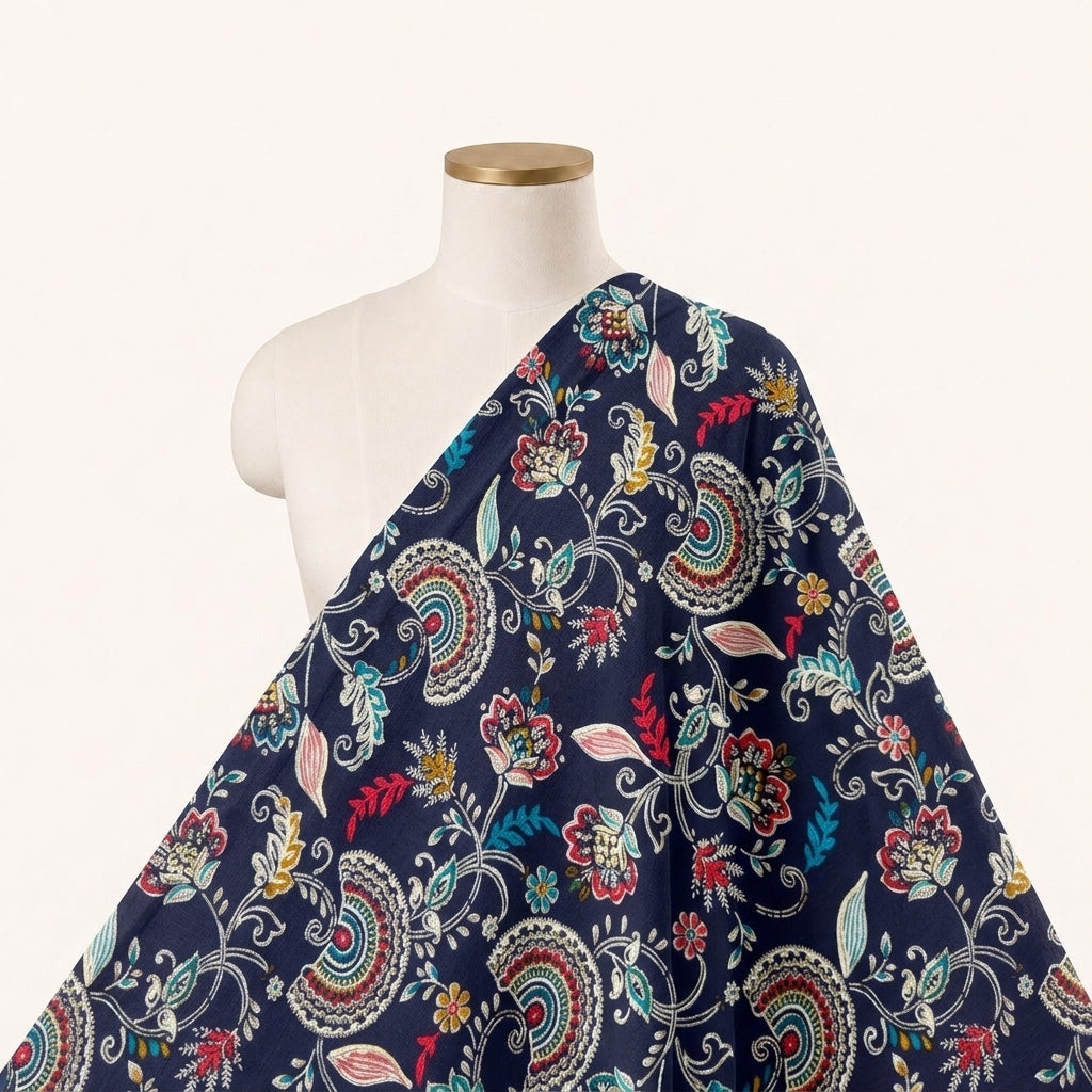 Foil Blue Foil Rayon Fabric Draped as a saree