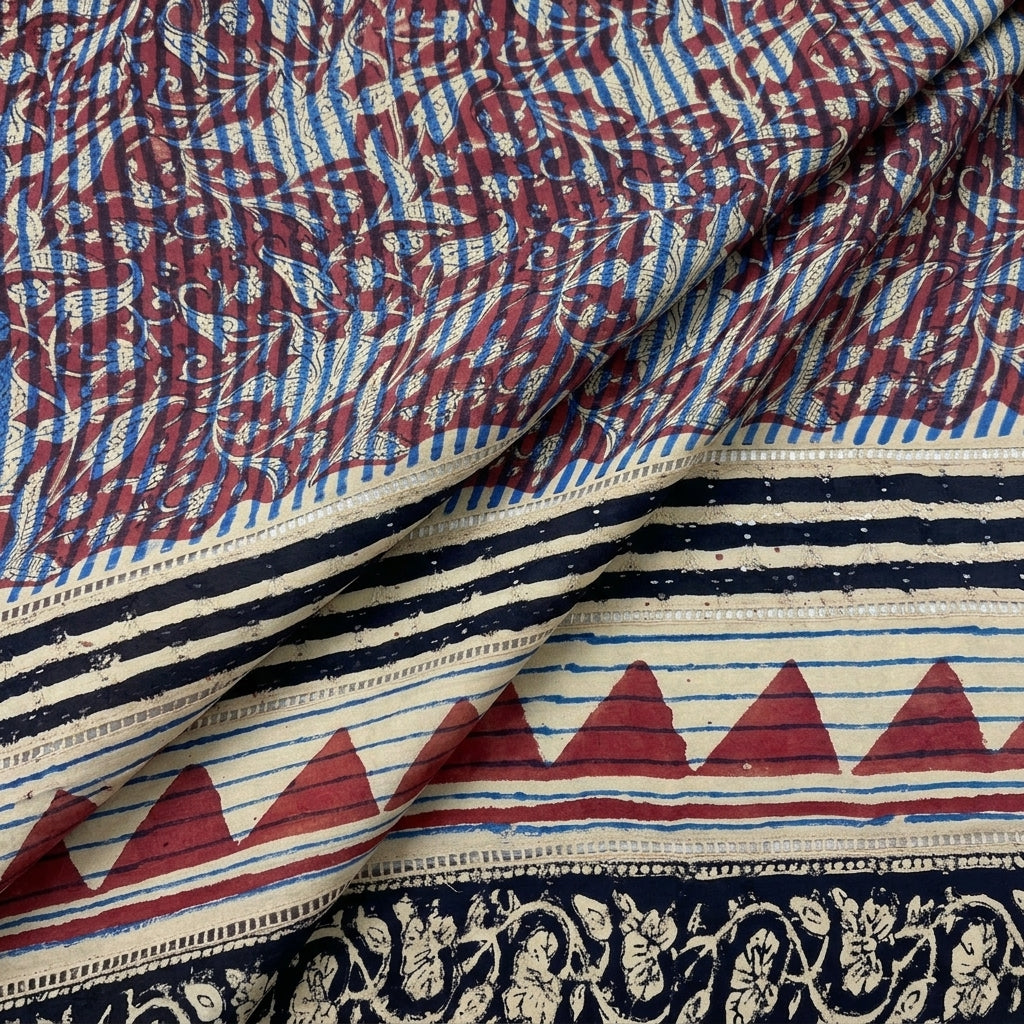 Folded Cutwork Blue Cutwork Cotton Fabric