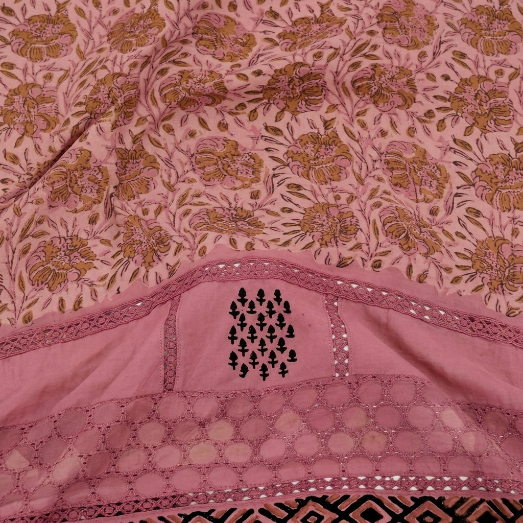 Swirled Cutwork Pink Cutwork Cotton Fabric