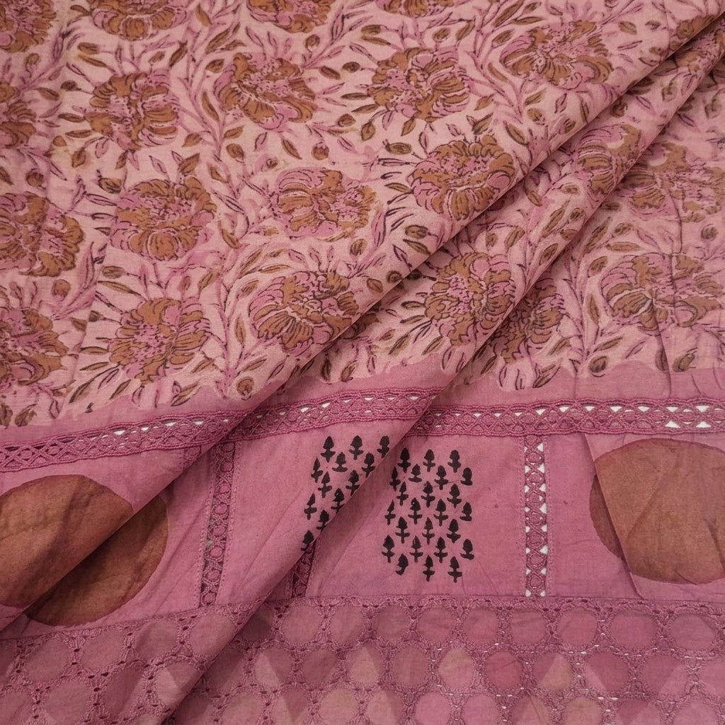 Folded Cutwork Pink Cutwork Cotton Fabric