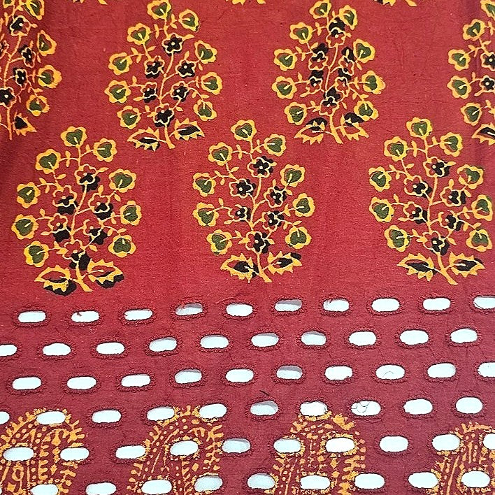 Maroon Cutwork Cotton Fabric - EC16861