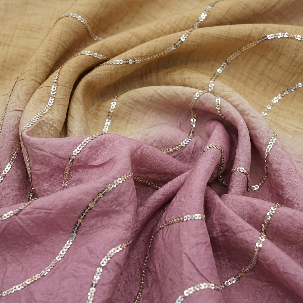 Swirled Two Toned Pink Yellow Two Toned Crepe Fabric