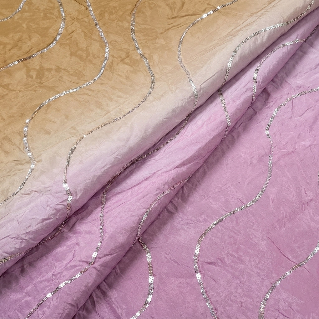 Folded Two Toned Pink Yellow Two Toned Crepe Fabric