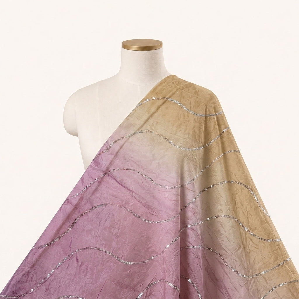 Two Toned Pink Yellow Two Toned Crepe Fabric Draped as a saree