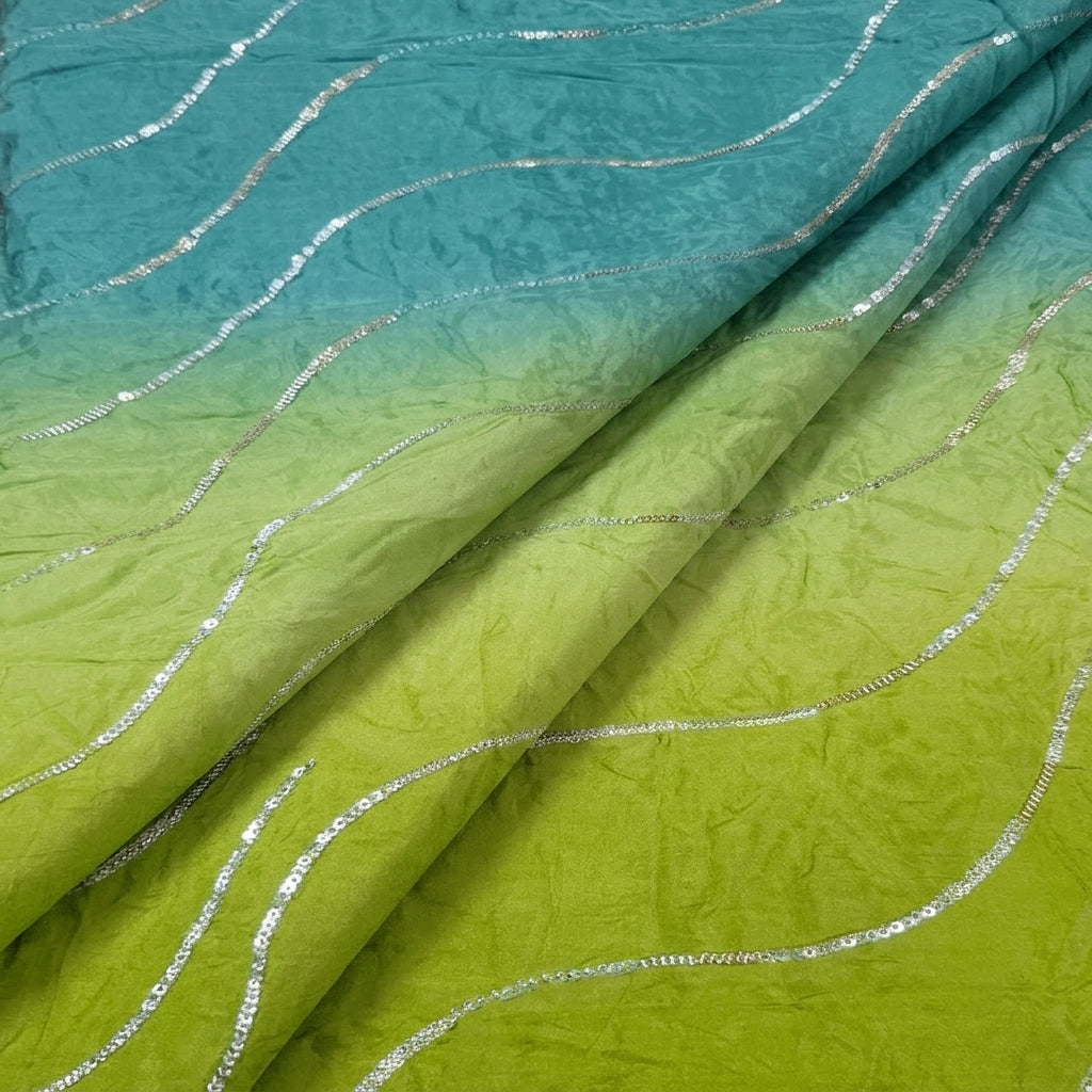 Folded Two Toned Green Two Toned Crepe Fabric