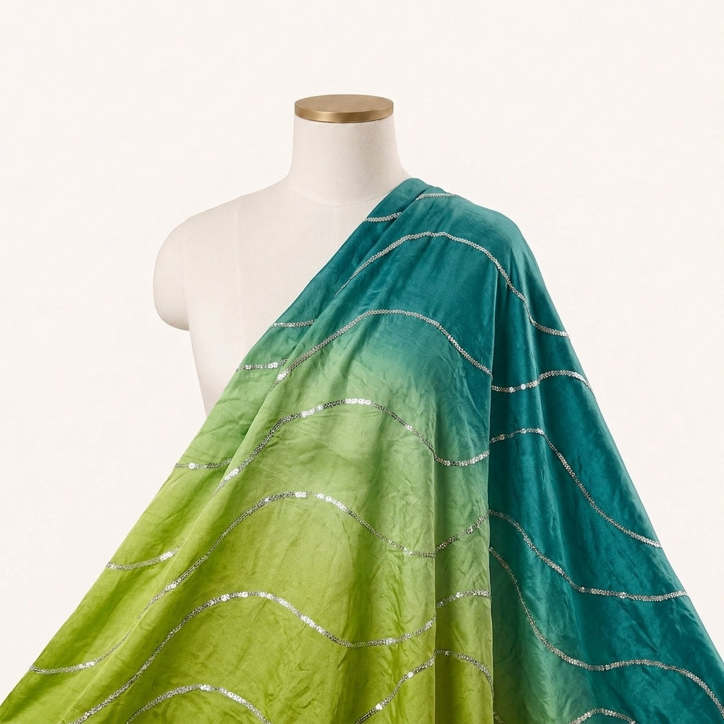 Two Toned Green Two Toned Crepe Fabric Draped as a saree
