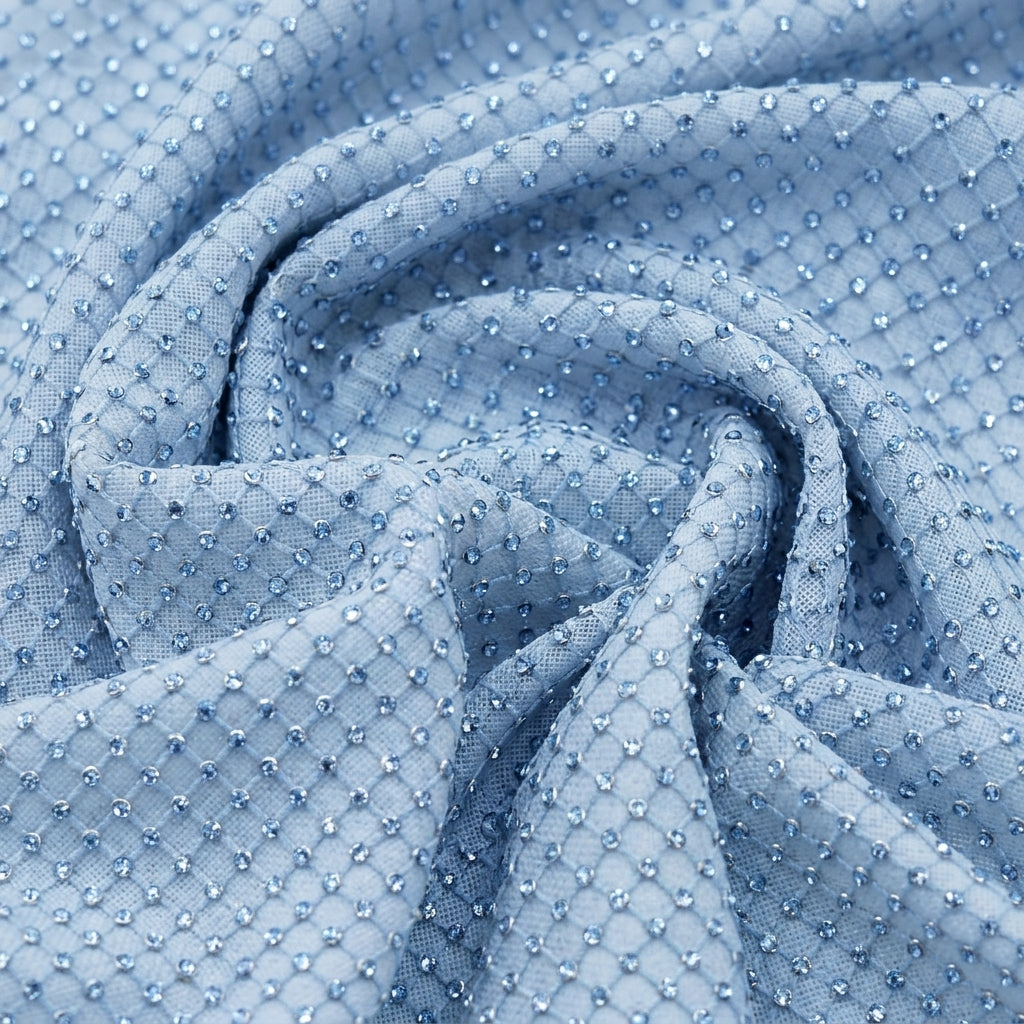 Swirled Embroidery Light Blue Embroidery Net Fabric