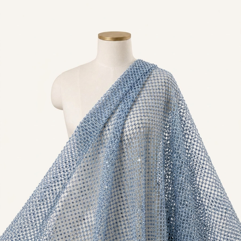 Embroidery Light Blue Embroidery Net Fabric Draped as a saree
