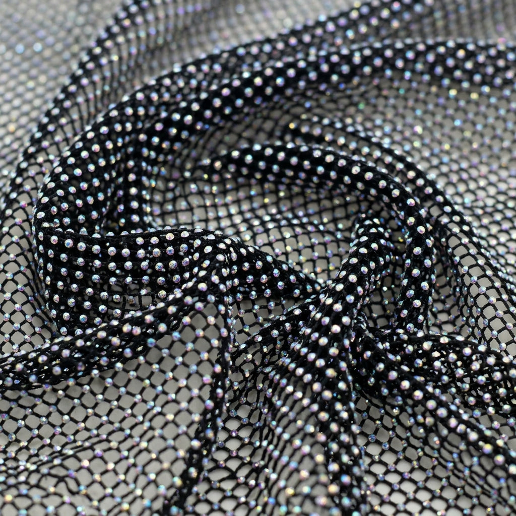 Swirled Embroidery Black Embroidery Net Fabric