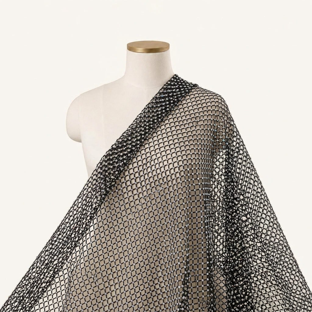 Embroidery Black Embroidery Net Fabric Draped as a saree