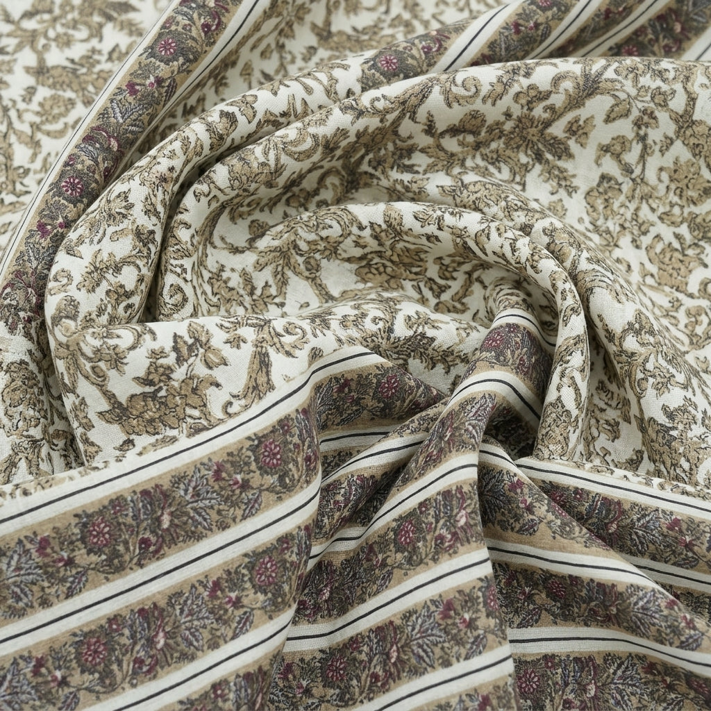 Swirled Floral White Floral Rayon Fabric