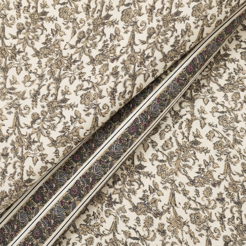 Folded Floral White Floral Rayon Fabric