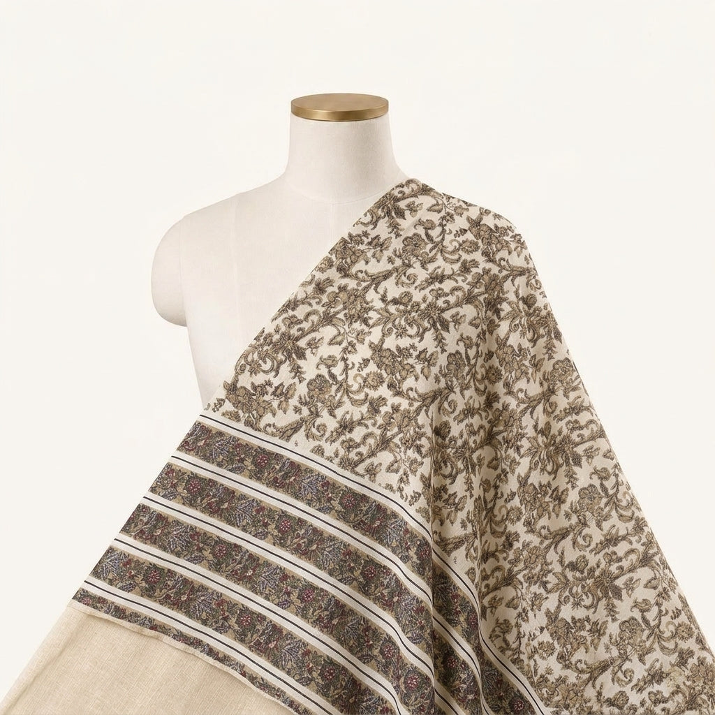 Floral White Floral Rayon Fabric Draped as a saree
