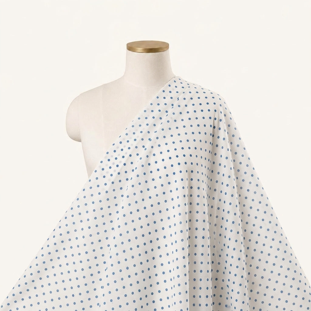 Polka Dot White Polka Dot Cotton Fabric Draped as a saree