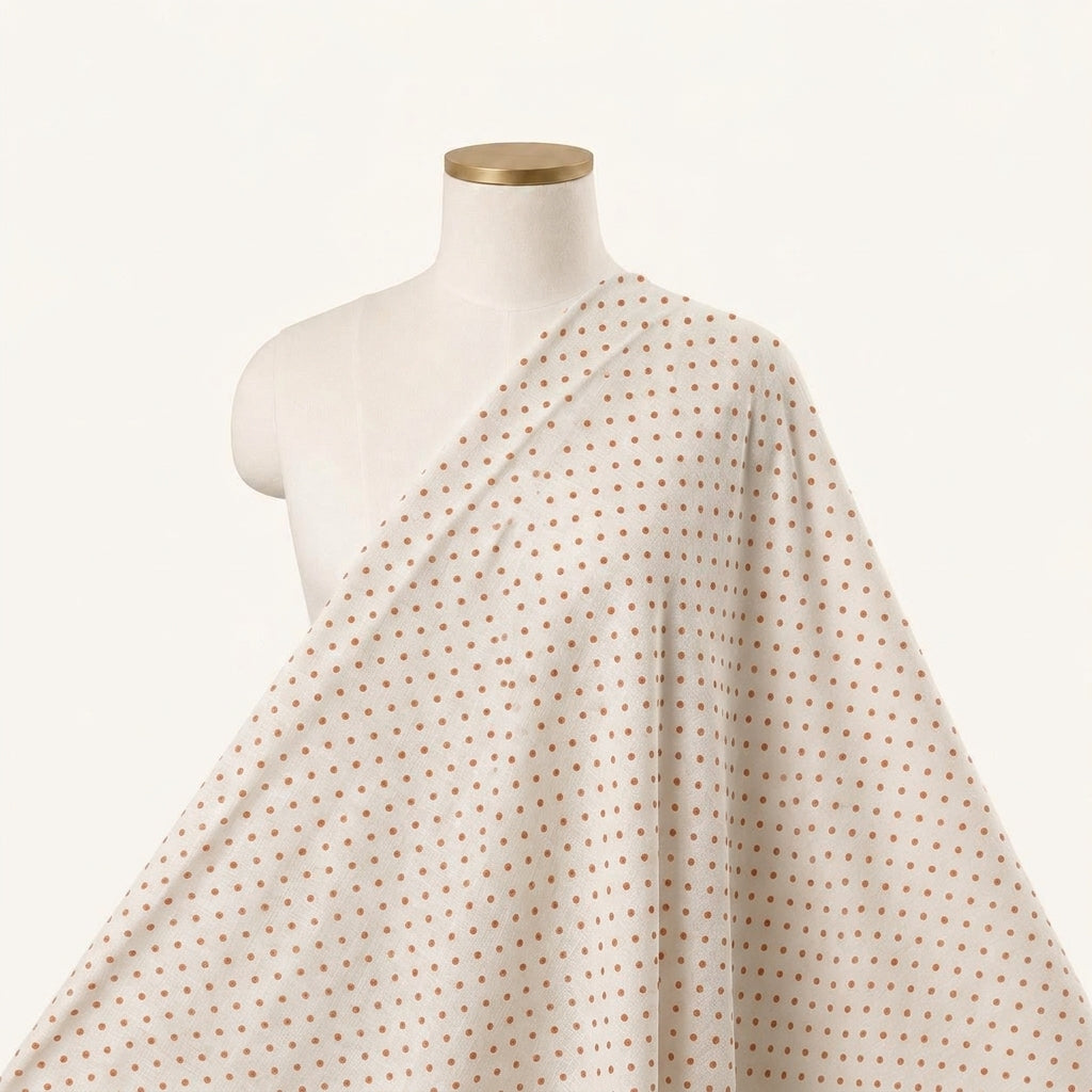 Polka Dot White Polka Dot Cotton Fabric Draped as a saree