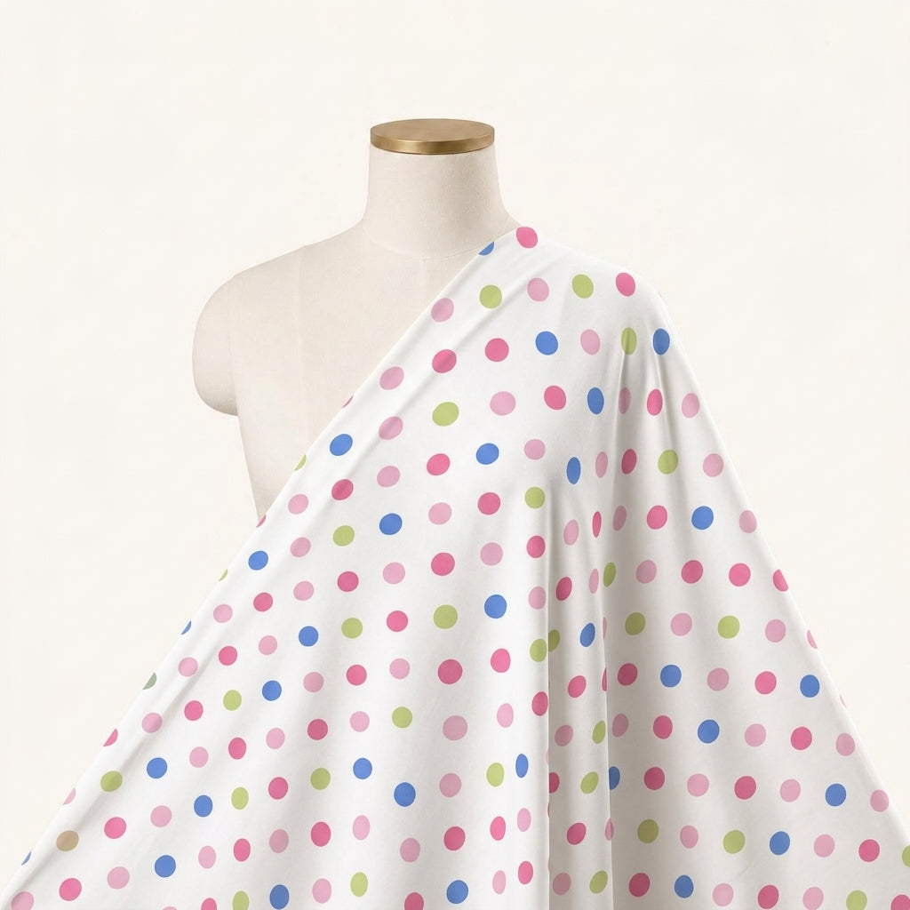 Polka Dot White Polka Dot Cotton Fabric Draped as a saree