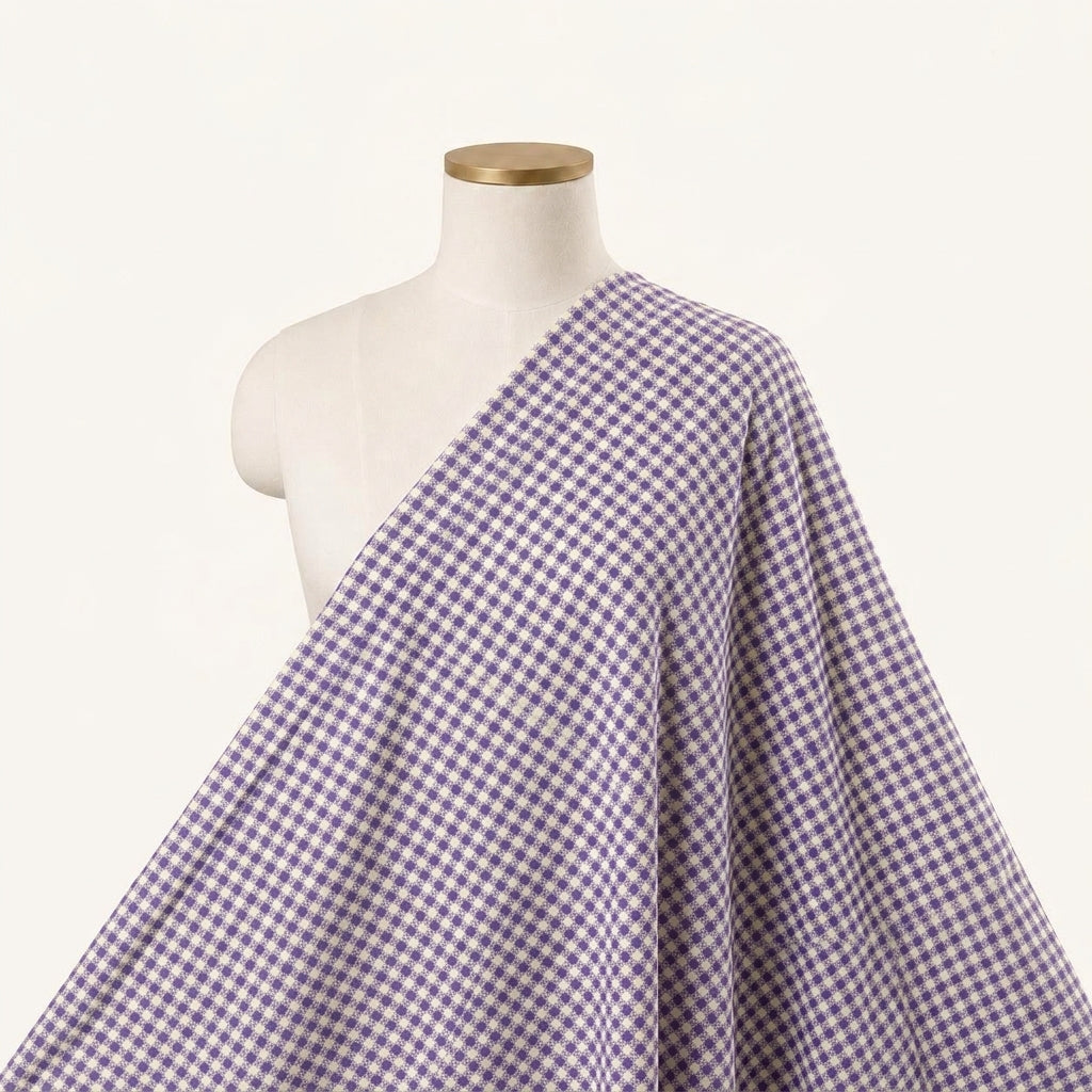 Terry Cotton Checked Violet Terry Cotton Checked Cotton Fabric Draped as a saree