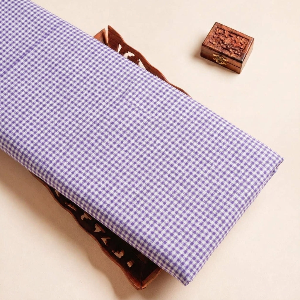 Folded Violet Terry Cotton Checked Cotton Fabric Highlighting Checked and Texture