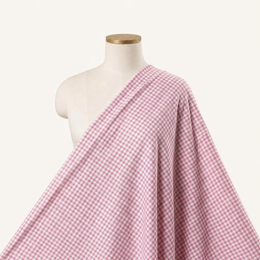 Terry Cotton Checked Pink Terry Cotton Checked Cotton Fabric Draped as a saree