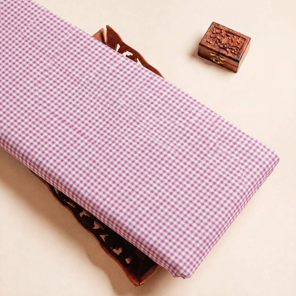 Folded Pink Terry Cotton Checked Cotton Fabric Highlighting Checked and Texture