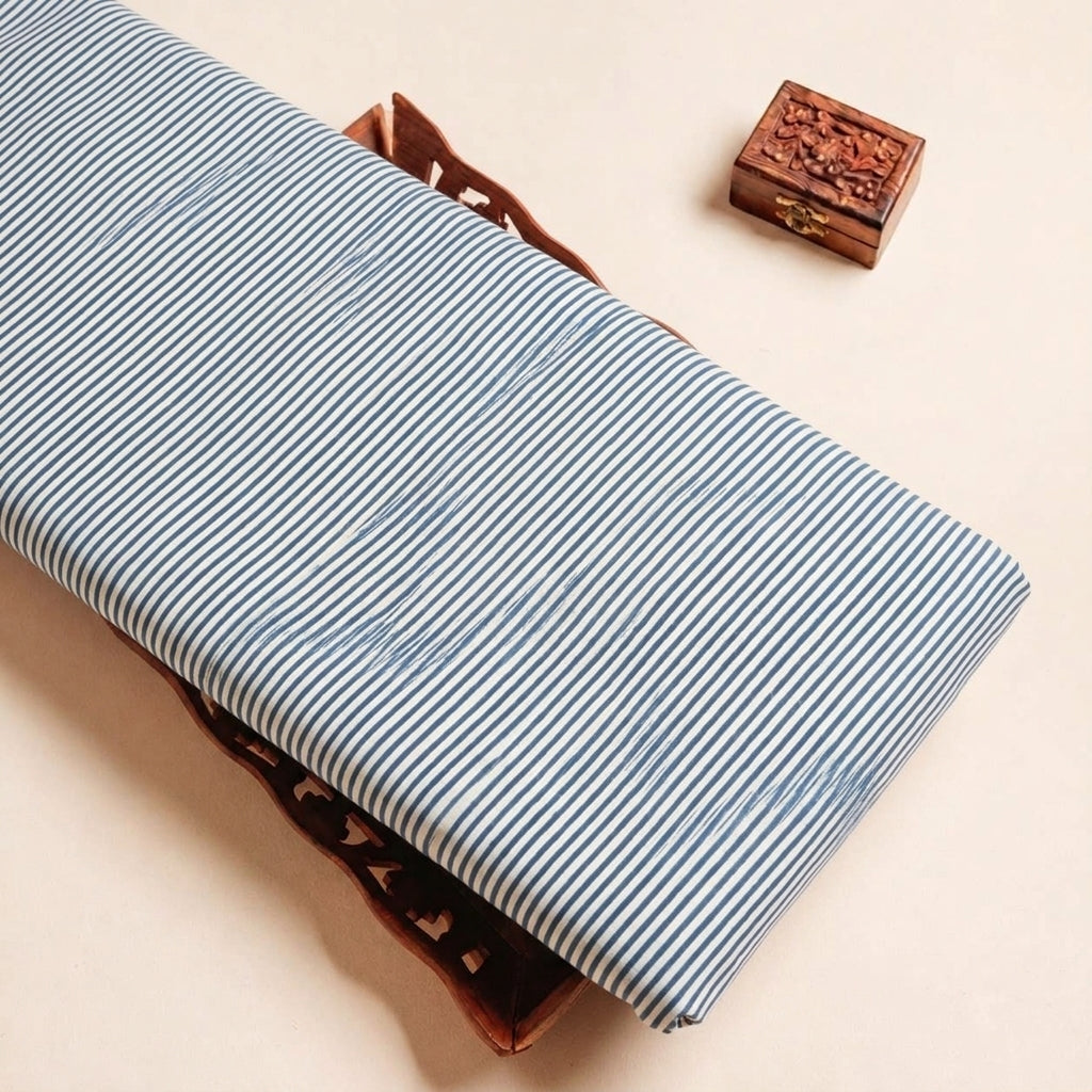 Folded Blue Stripes Cotton Fabric Highlighting and Texture
