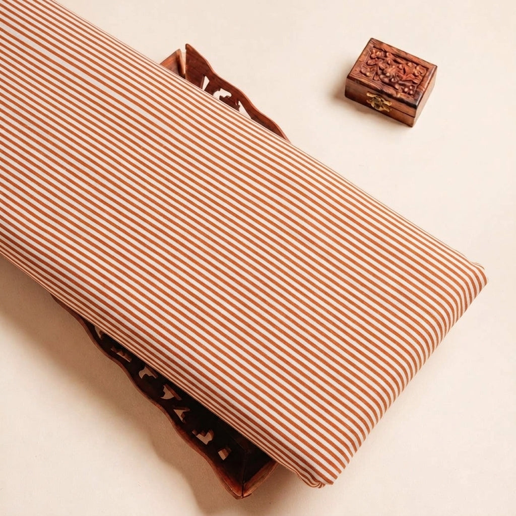 Folded Peach Stripes Cotton Fabric Highlighting and Texture