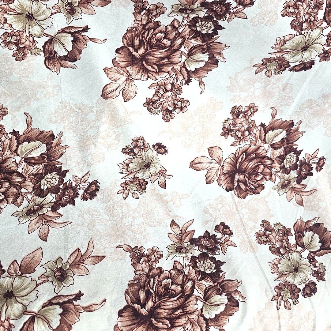 White Floral Crepe Fabric - EC16994 - EC16994 - Flat Fabric