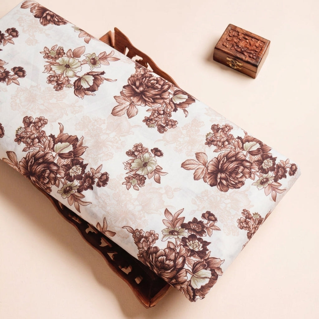 White Floral Crepe Fabric - EC16994 - EC16994 - Tray