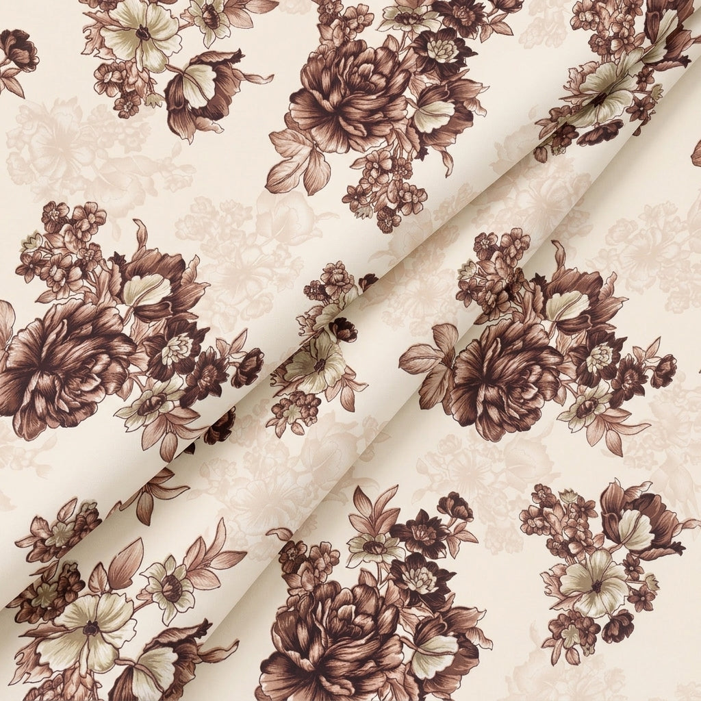 White Floral Crepe Fabric - EC16994 - EC16994 - Folds