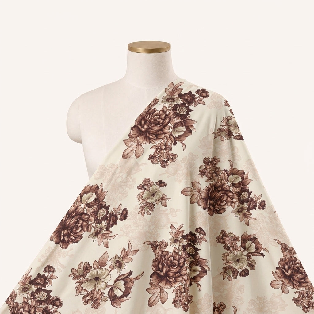White Floral Crepe Fabric - EC16994 - EC16994 - Saree Drape