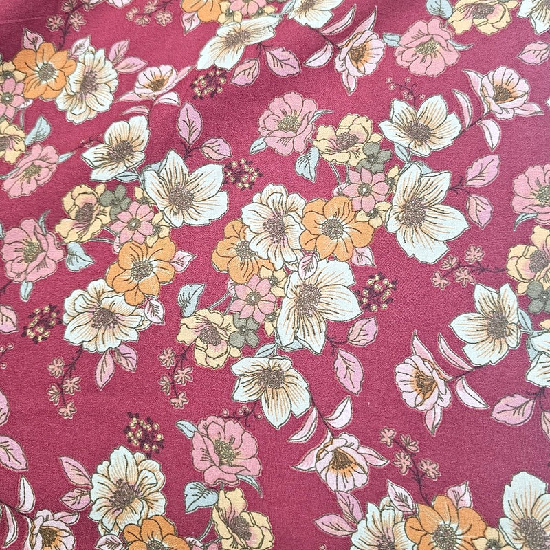 Pink Floral Crepe Fabric - EC17008 - EC17008 - Flat Fabric