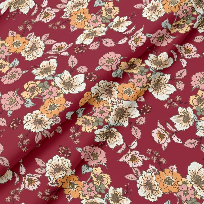 Pink Floral Crepe Fabric - EC17008 - EC17008 - Folds