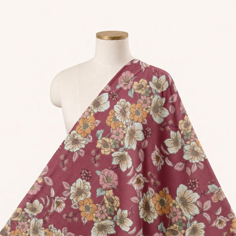 Pink Floral Crepe Fabric - EC17008 - EC17008 - Saree Drape
