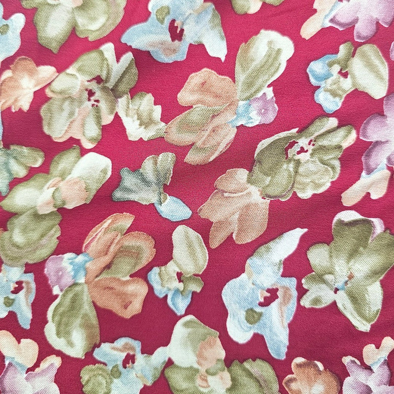 Pink Floral Crepe Fabric - EC17010 - EC17010 - Flat Fabric