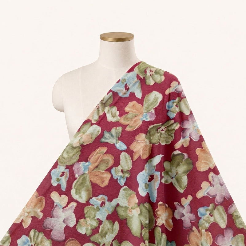 Pink Floral Crepe Fabric - EC17010 - EC17010 - Saree Drape