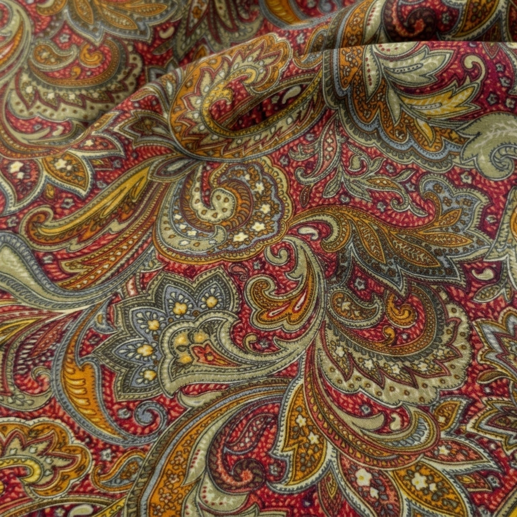 Swirled Paisley Yellow Paisley Crepe Fabric