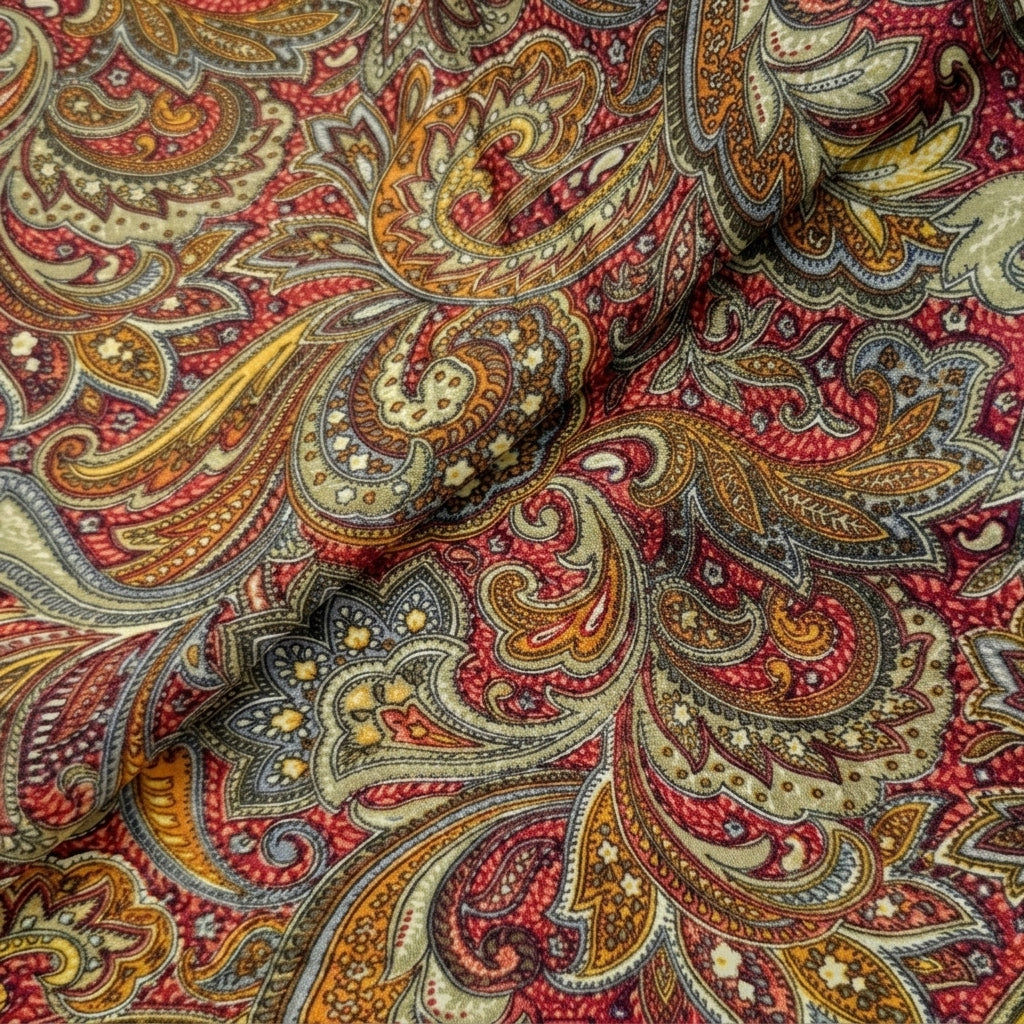 Folded Paisley Yellow Paisley Crepe Fabric