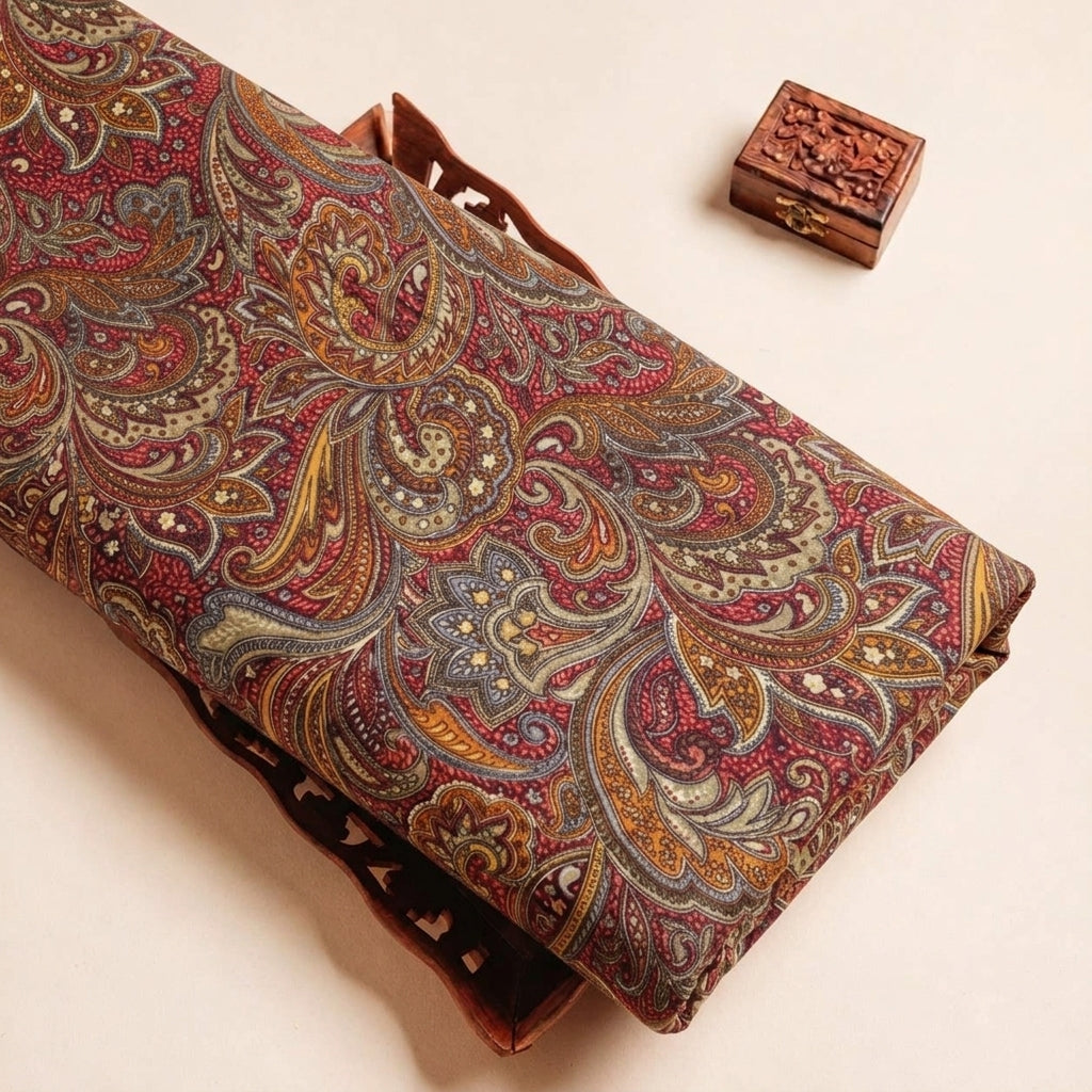 Folded Yellow Paisley Crepe Fabric Highlighting and Texture