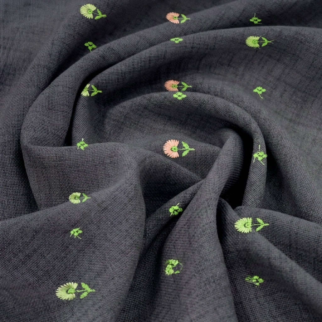 Floral Embroidery Linen Fabric