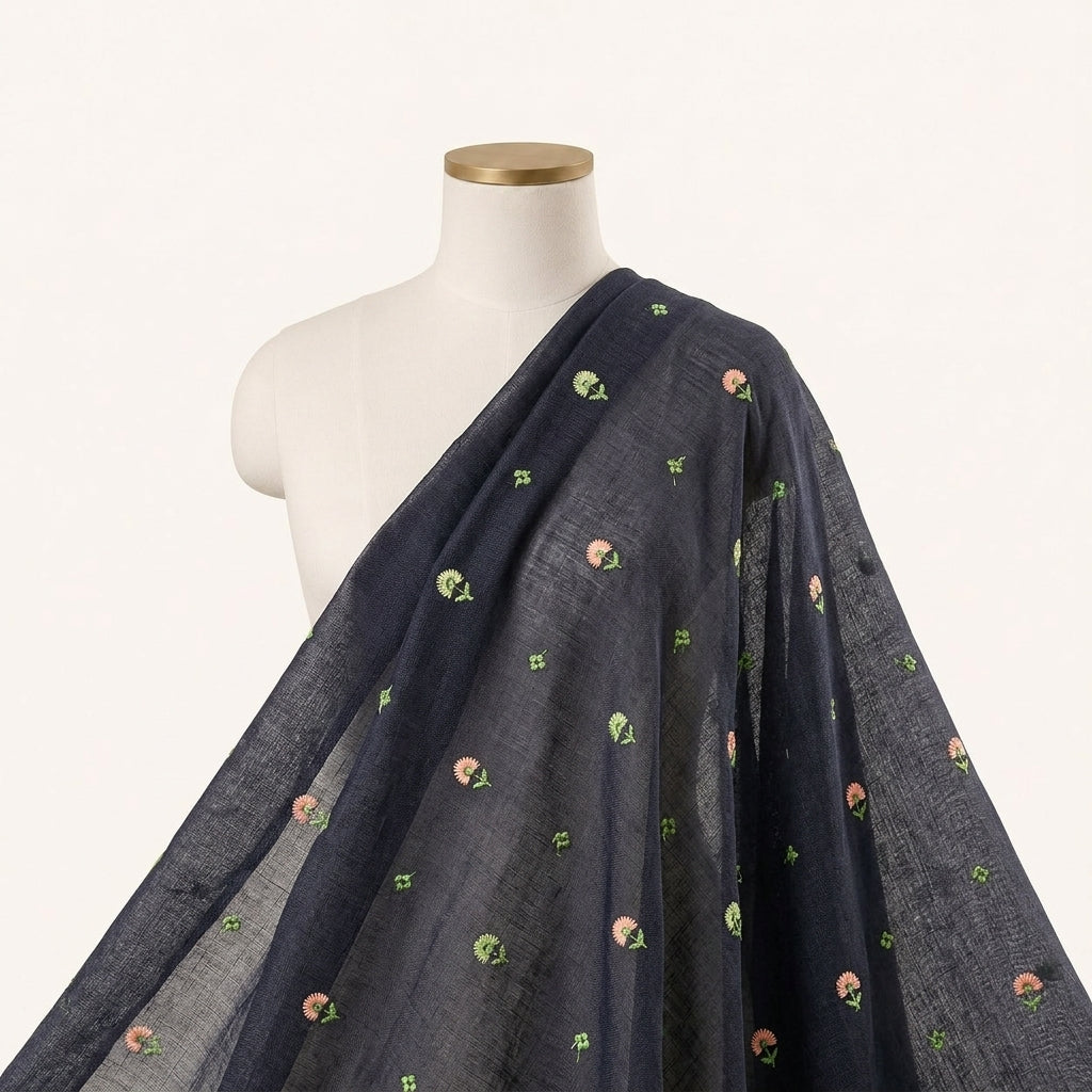 Floral Embroidery Linen Fabric