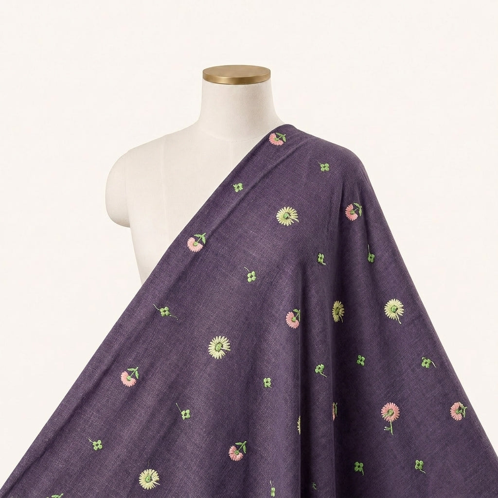 Floral Embroidery Linen Fabric