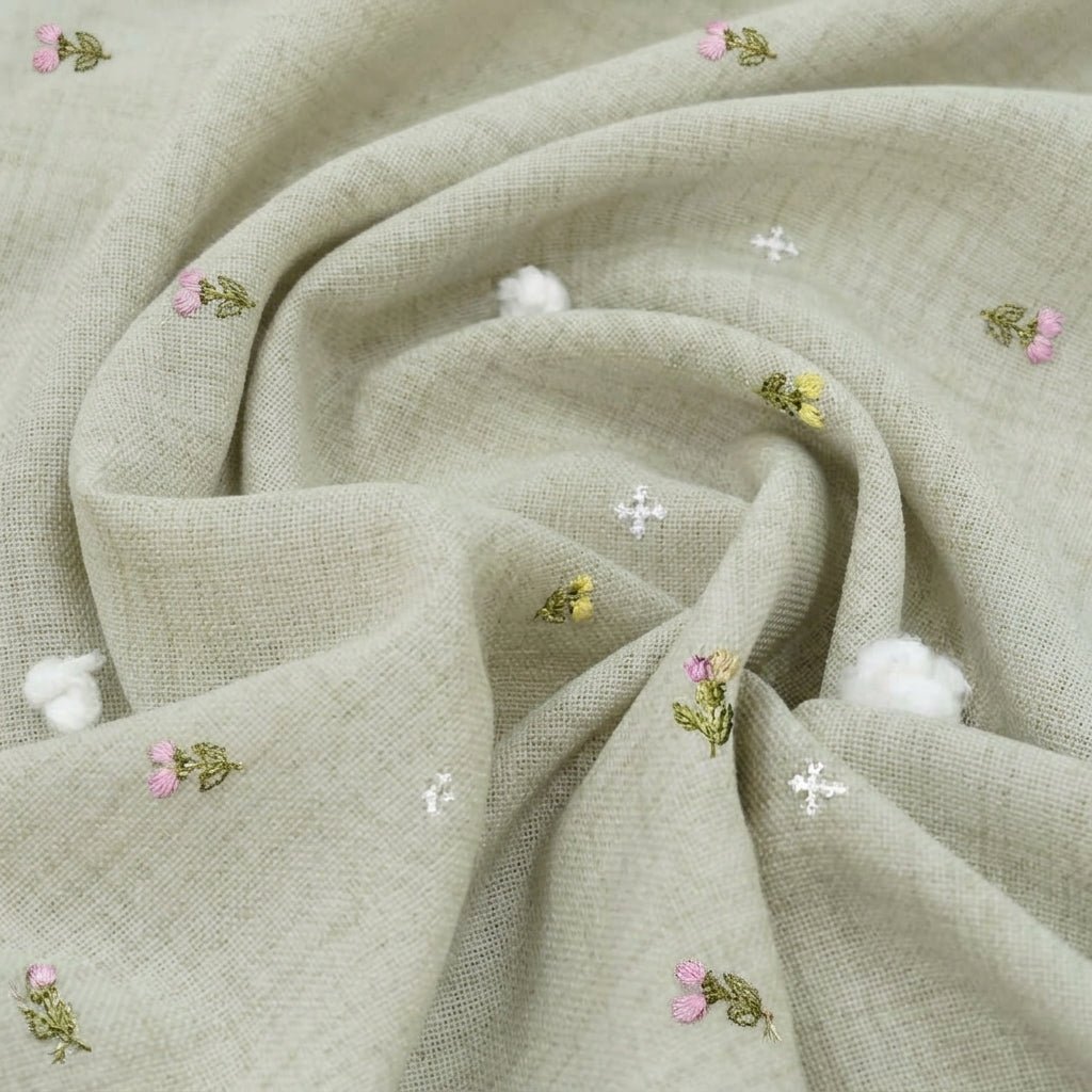 Floral Embroidery Linen Fabric